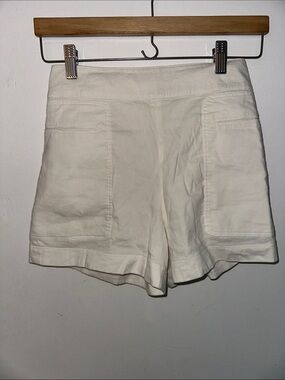 Theory Cream High-Waist Cotton Shorts